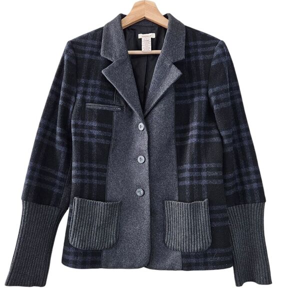 Sundance Wool Blend Forever Plaid Gray Blue Career Blazer Jacket size 8 - Picture 1 of 5